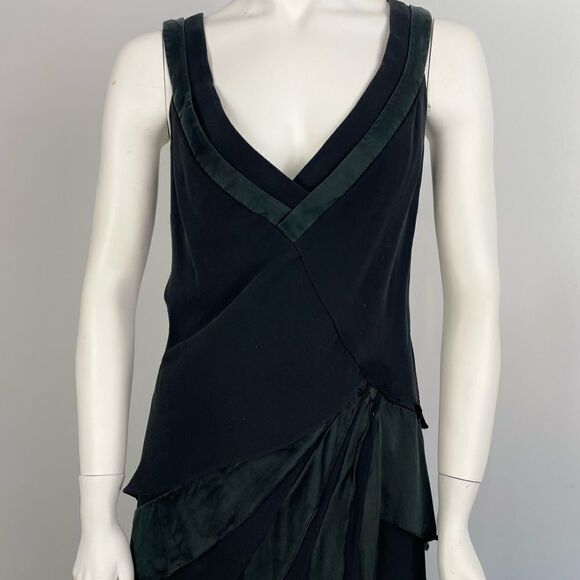 Vintage Tadashi Shoji Black 100% Silk Sleeveless Layered Tiered Draped Gown - Picture 4 of 16